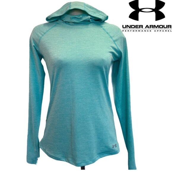 UNDER Armour blue long sleeve hooded top Sz S - Picture 1 of 6